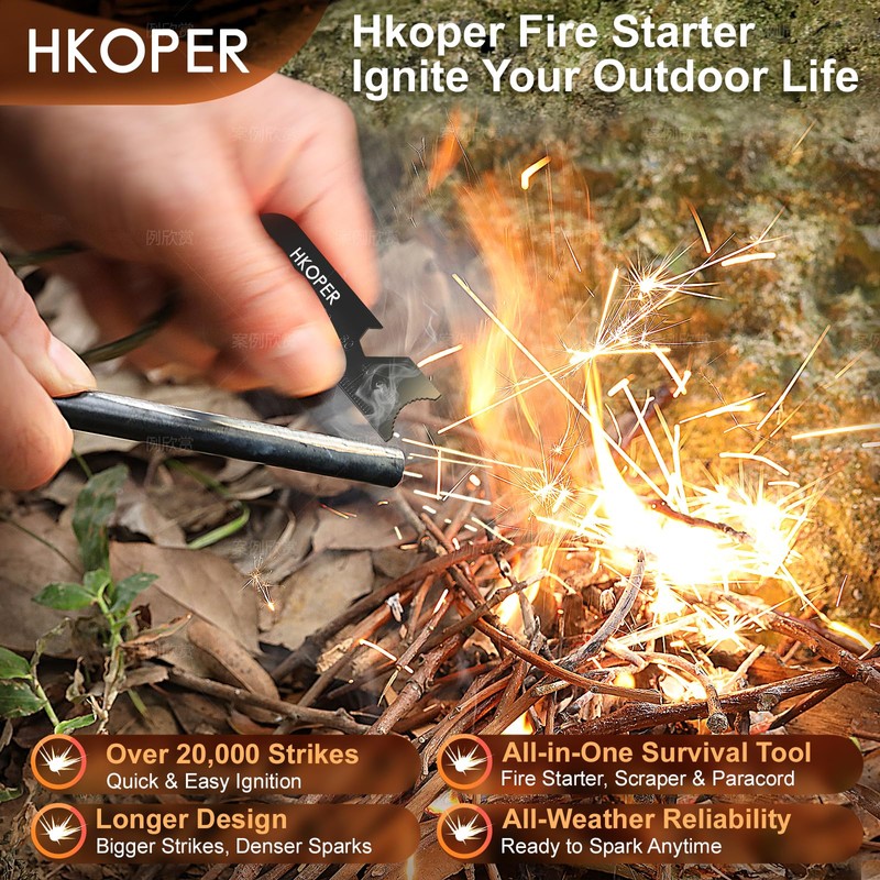 Hkoper Ferro Rod Fire Starter, 6 Inch X 3/8 Inch