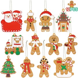 Christmas Decoration,12pcs Gingerbread Man Ornaments for Christmas Tree, Assorted Plastic Gingerbread Figurines Ornaments, Christmas Tree Hanging Decorations