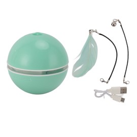 Interactive Cat Toys Ball USB Rechargeable Electric Rolling Ball Toy Automatic Moving Cat Ball Toy with Feather and Bell for Cats Kitten Green