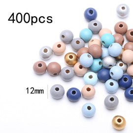 DAHI 400pcs Colorful Round Wooden Beads Wooden Beads Round Blue Assorted Color Natural Wooden Beads for DIY Jewelry Making (Color -12mm)
