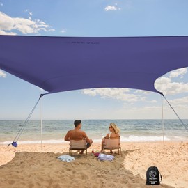 WEKAPO Beach Tent Sun Shelter - Easy Setup Beach Canopy with 4 Sturdy Poles, Extra Large Sandbags and Shovel, 7'8'' Tall, Windproof Sun Shade for Backyard and Camping, UPF 50+ Protection