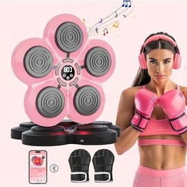 Pro Boxing Trainer Kit - Advanced Wall Target with Gloves, Music Boxing Machine for Speed, Timing, Reflex Improvement, Fitness Workout, and Hand-Eye Coordination Enhancement - Color: Black Set