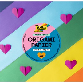 folia 89810 Premium Folding Sheets, 70 g/m², Basic, 10 x 10 cm, 100 Sheets in 10 Different Colours, for Crafts, Decorating and Decorating