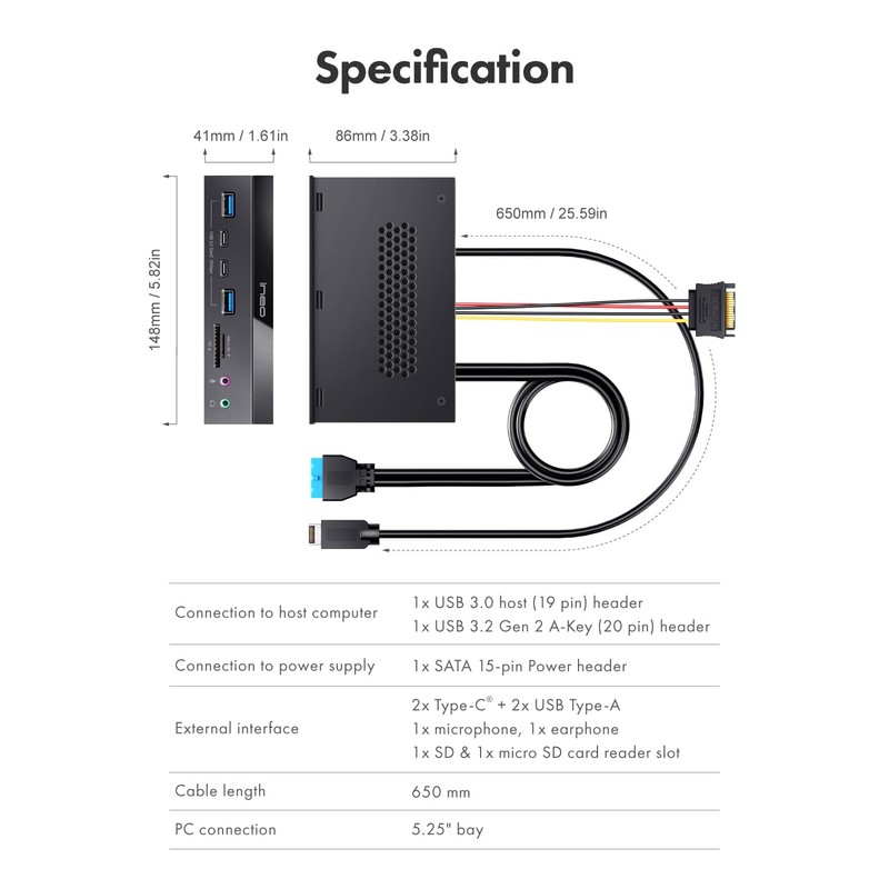 ineo 5.25" 10Gbps USB 3.2 Front Panel Card Reader with