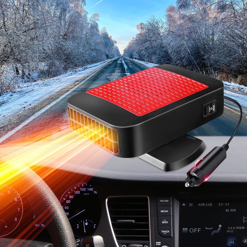 KINOWJI Portable Car Heater,12V 200W Fast Heating Defroster 2 in
