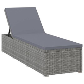 vidaXL Sun Lounger with Cushion - Adjustable, Outdoor-Ready Poly Rattan Sunbed in Gray - Weather-Resistant, Easy-Clean Furniture for Poolside, Patio, Balcony or Camping