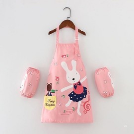 Waterproof Kids Apron for Cooking, Art, and Kindergarten Painting - Boys & Girls Home Kitchen Ballet Rabbit Green + Recommended for ages 2-4, size 100 3ea