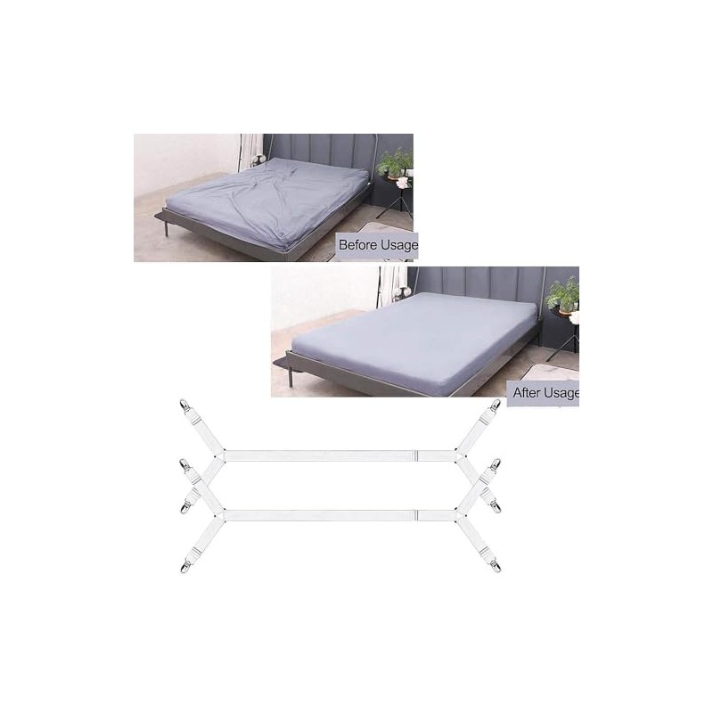 TRIXES White Corner Bed Sheet Clips x2 - Suspender Style