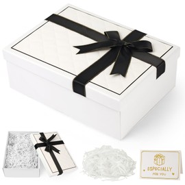 Gift Box with Lid Gift Boxes for Presents with Ribbon Bowknot Exquisite Boxes for Gifts White Empty Gift Boxes for Festivals, Birthday Gifts, Valentine's Day, Parties(White)
