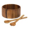 Lipper International Acacia Straight Side Bowl for Serving Salads, Fruits, or Popcorn, Large with Servers, 10"