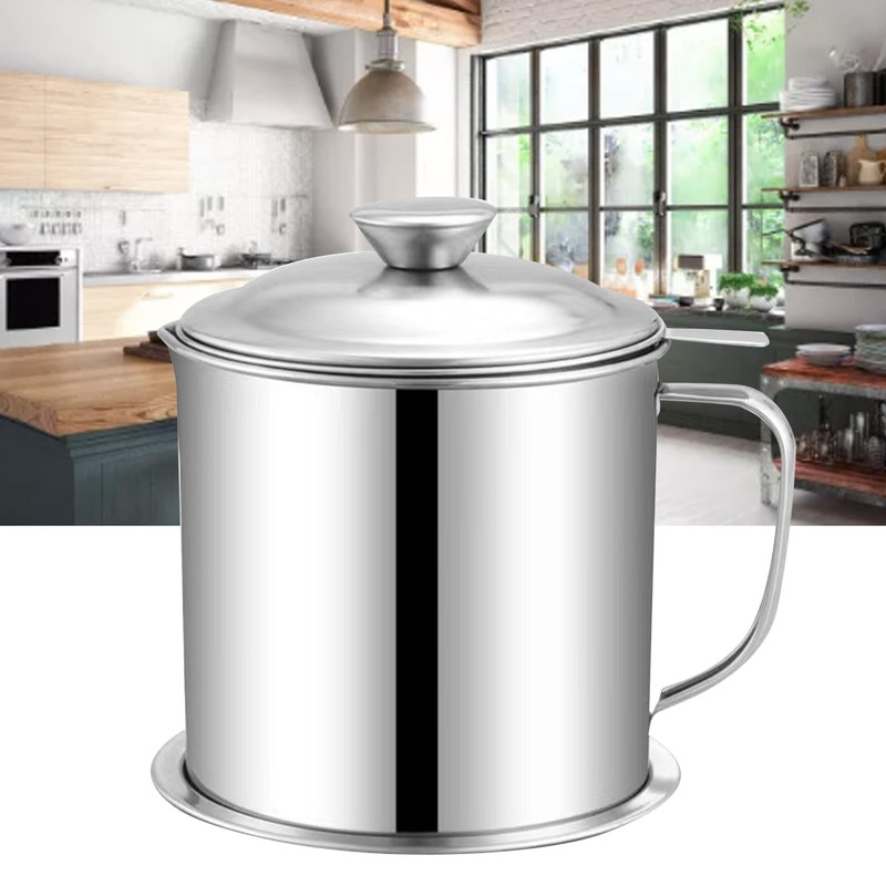 Oil Container Grease Pot Stainless Steel Strainer Large Capacity for
