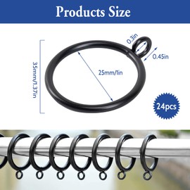 Businey 24 Pack Curtain Rings 25mm Black Metal Curtain Rings Brass Curtains Ring Internal Diameter Curtains Hoops Rod Ring with Eyelet for Window, Door and Shower Hanging
