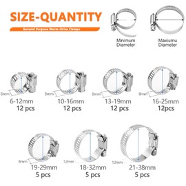 Nivithi Hose Clamp Set, Hose Clamps Stainless Steel 304, Adjustable, Hose Clamp 6-38 mm, Includes Hose Clamps 6-12 mm, for Sanitary, Automotive, Mechanical Applications