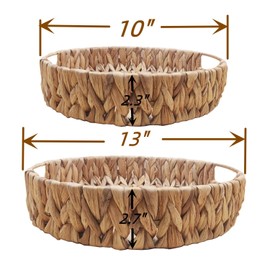 ZKZNsmart 2 Pcs Large Round Grass Weaving Tray，Hand-Weaving Natural Water Hyacinth Storage Baskets,Wicker Serving Trays with Built-in Handles, Grass Storage Bins for Fruit,Arts and Crafts.