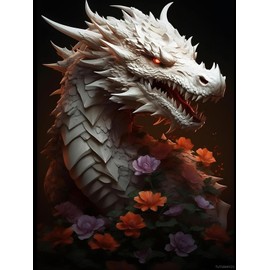 Dragon Flowers and Leaves DIY 5D Diamond Painting Kits for Adults, Paint by Numbers for Beginners, Full Round Crystal Diamond Art Kits for Room Decor and Living Room Decor 12x16inch