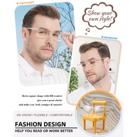 MARE AZZURO Retro Reading Glasses 1.25+ Men Lightweight Readers 1.00 1.25 1.50 1.75 2.00 2.25 2.50 2.75 3.00 3.50 4.00 5.00 6.00 (Transparent, 125)