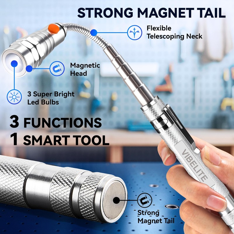 VIBELITE Extendable Magnetic Flashlight with Telescoping Magnet Pickup Tool-Cool Gadget