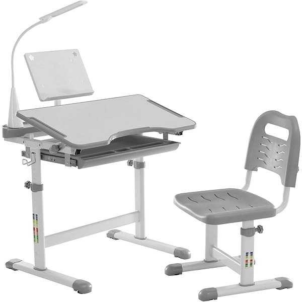 Diroan Kids Functional Desk and Chair Set, Ergonomic Height Adjustable