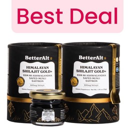 BetterAlt Himalayan GOLD+ Shilajit Resin with KSM-66 Ashwagandha | Lab-tested | Pre-Workout for Muscle Recovery, Gym Performance | 2-Month Pack:_Pack of 2 | GOLD+ Shilajit