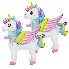 2 Pcs Unicorn Birthday Decorations, Unicorn Balloons, Standing, Winged, Used For Unicorn Birthday Party Decoration