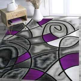 HR HANDCRAFT RUGS Purple/ Grey/ Silver/ Black/ Abstract Area Rug Modern Contemporary Circles - 5x7 Feet