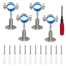 Kodilin 4PCS 304 Stainless Steel Wall Mount Ceiling Mount Pipe Supports,Suitable for OD Pipe 3/4"(25-28mm),Adjustable Height 50-100mm,Adjustable Pipe Strap Clamp with Screws