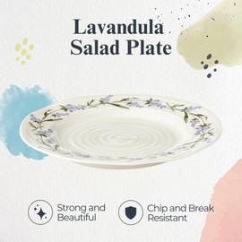 Portmeirion Sophie Conran Lavandula Salad Plate - 8 Inch Porcelain Dish with Ripple Design & Lavender Motif, Ideal for Brunches, Garden Parties, Casual Lunches & Elegant Dinners - Dishwasher Safe