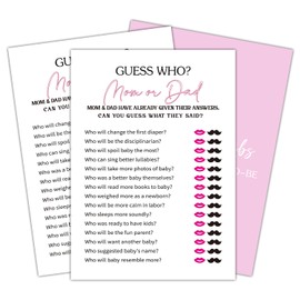 5" x 7" GUESS WHO Mom or Dad Baby Shower Game, Minimalist Themed - (30 Game Card Set), Baby Shower Game Activity, Baby Shower Decorations, Gender Reveal Party Supplies - 12