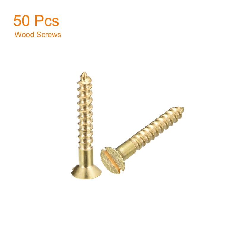 sourcing map Brass Wood Screws, 50Pcs M3 x 16mm Slotted