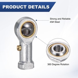 M METERXITY 2-Pack PHSB3 Rod End Bearing, #10-32 Right Thread Self-Lubricating Female Thread Steel Joint Rod Ends W Jam Nuts for Forging Machine Tools