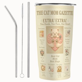 Cat Mom - Vaso de acero inoxidable aislado de 20 onzas con tapa, estilo Gazette clásico, taza de viaje de doble pared al aspiradora, regalo del día de la madre para los amantes de los gatos