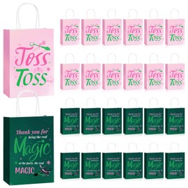 24 Pcs Pink and Green Witch Party Favor Bags,Birthday Party Decoration Paper Gift Bags Double Side Painting with Handles,Pink and Green Witch Theme Party Goodie Bags Supplies