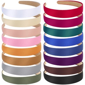 Wecoe 16pcs Headbands for Women 1 Inch Wide Satin Headband Non Slip Fashion Multi-colored Hair Bands Diy Holiday Costume Hair Accessories Women Girls Diademas Coreanas Para Mujer
