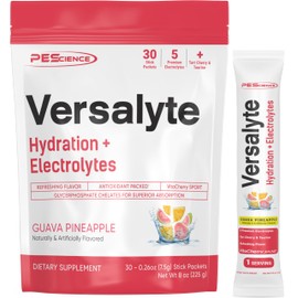 PEScience Versalyte Hydration Packets, Guava Pineapple, Sugar Free Electrolytes Powder with Magnesium, Taurine, Tart Cherry, 30 Count, Trace Minerals