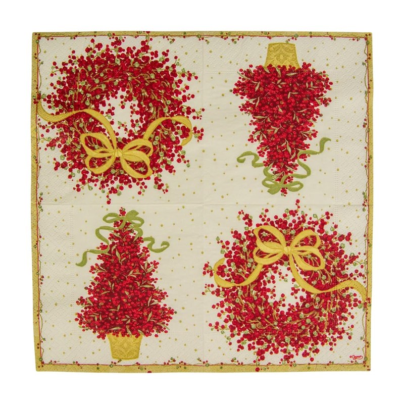 Caspari Entertaining Pepper Berry Cocktail Napkins, Red, 20-Pack