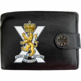 Klassek Royal Regiment of Scotland Image Men Wallet Real Leather Cap Badge Emblem Military Crest Insignia RFID Blocking with Coin Pocket and Metal Gift Box