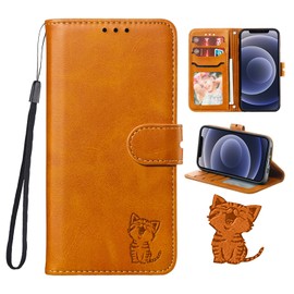 Sharp AQUOS Sense8 Case Notebook Type Smiling Cat with Strap Belt Magnet Stand Function [Compatible with SH-54D/SHG11] Light Brown