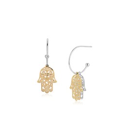 Vanbelle Sterling Silver Jewelry - Yellow Gold & Silver Plated with 925 Stamp - Hamsa Half Hoop Earring - Elegant Handcrafted Earring for Women