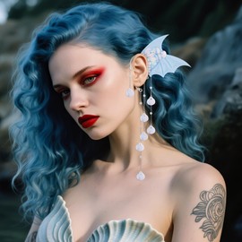 FRESHME Mermaid Fairy Ear Cuffs - Pink Elf Ear Cuffs No Piercing Elven Ear Climbers with Colorful Bead Tassel and Pearl Auricular Fins Earring Renaissance Renfaire Cosplay Mermaid Costume Accessories