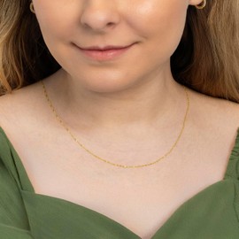 Amberta Cadena en Oro de 14 Quilates para Mujer y Hombre Collar Fino Elegante Sólido Veneciano Barbado Singapur Delicado Gargantilla 40 45 50 cm