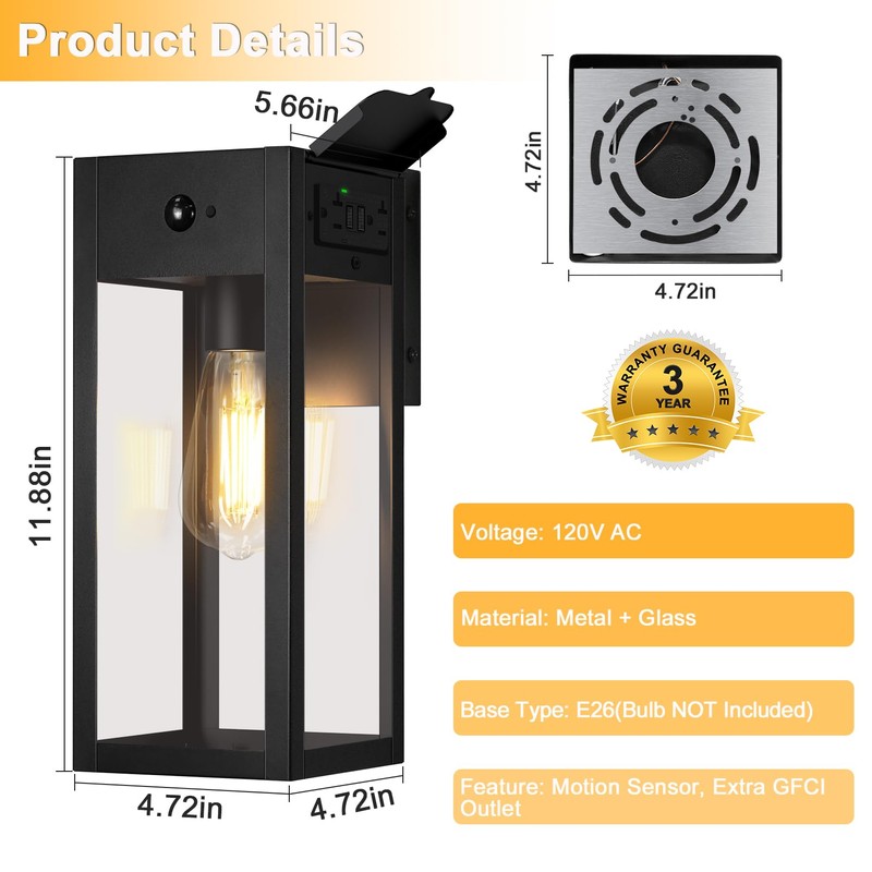 OYKYOHEI 2 Pack Porch Lights with GFCI Outlet, Dusk to