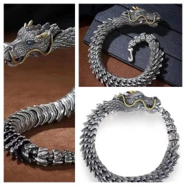 Unbranded Viking Dragon Mens Bracelet Stainless Steel Scale Chain Cuff Bangle Punk Jewelry