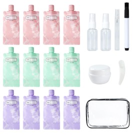 JEPELUS 19PCS Travel Essentials Kit Pouches for Toiletries, Travel Size Squeeze Pouches Refillable Leak-proof, Essentials for Women Liquids Toiletries Shampoo