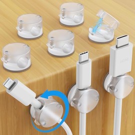 AGPTEK - Paquete de 8 clips magnéticos para cables, 360° de soporte de cable giratorio para mesita de noche, organizador de cables de computadora, gestión de cables adhesivos, cables de carga para el