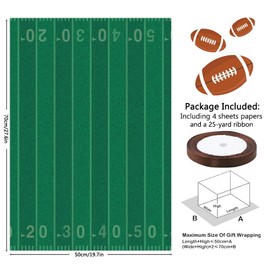 Green Rugby Player Full Flight Scrumball Wrapping Paper 4 Sheets 50 x 70 cm per Sheet in 4 Designs with 22m Tissue Ribbon Gift Wrap for Football Rugby Ball Birthday Sports Party