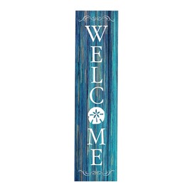 Blue Coastal Welcome Sign For Front Door, Wooden Porch Decor, Durable Pine Welcome Signs For Front Porch, Indoor Hanging Door Signs for Home, Vertical Wall Decor, Decorative & Cozy House Signs - 2 Ft