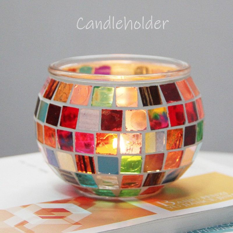 2PCS Mosaic Glass Tea Light Holder Romantic Deocrative Scented Candle