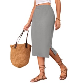 Naggoo High Waisted Straight Skirt Plus Size for Women Summer Pencil Skirts Light Grey XXL
