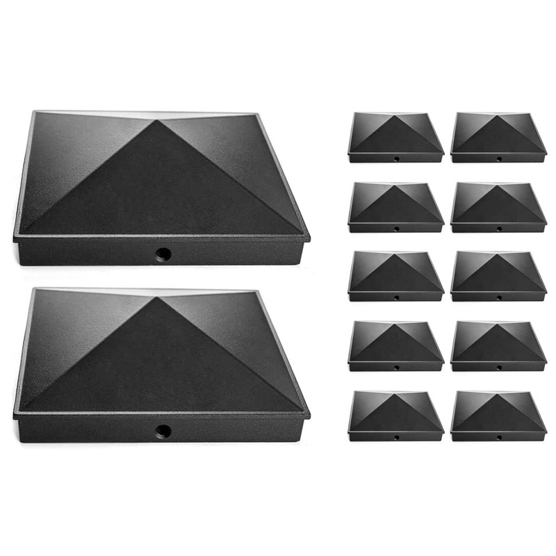 QWORK Aluminum Post Cap Covers, 12 Pack Black Pyramid Deck