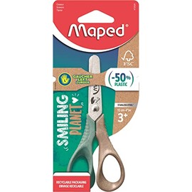 Maped - SMILING PLANET VIVO 12 cm sustainable scissors for left-handed users - Handles made of wood fibre composite plastic made from FSC certified material - 3D shaped grip rings